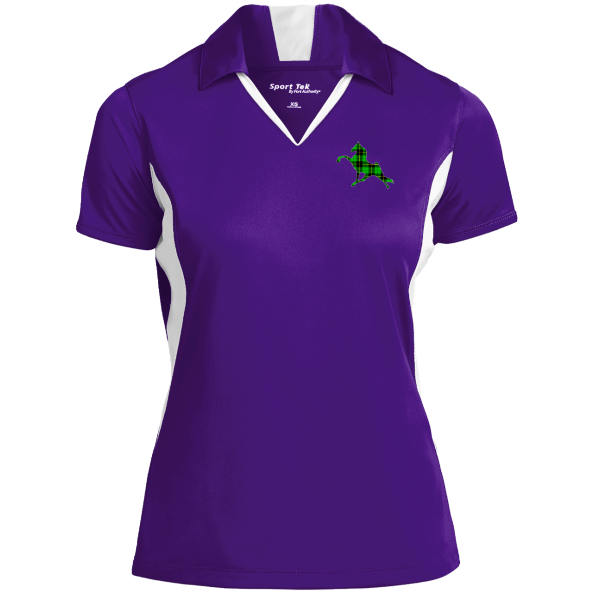 TWH PERFORMANCE GREEN PLAID CLOSEOUT - LST655 Ladies' Colorblock Performance Polo