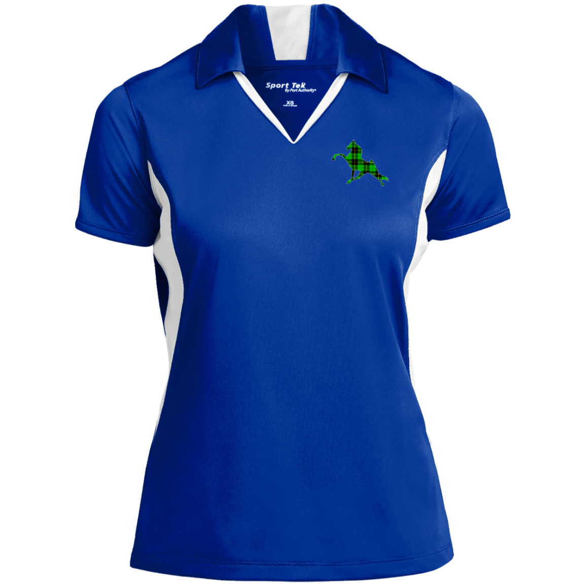 TWH PERFORMANCE GREEN PLAID CLOSEOUT - LST655 Ladies' Colorblock Performance Polo