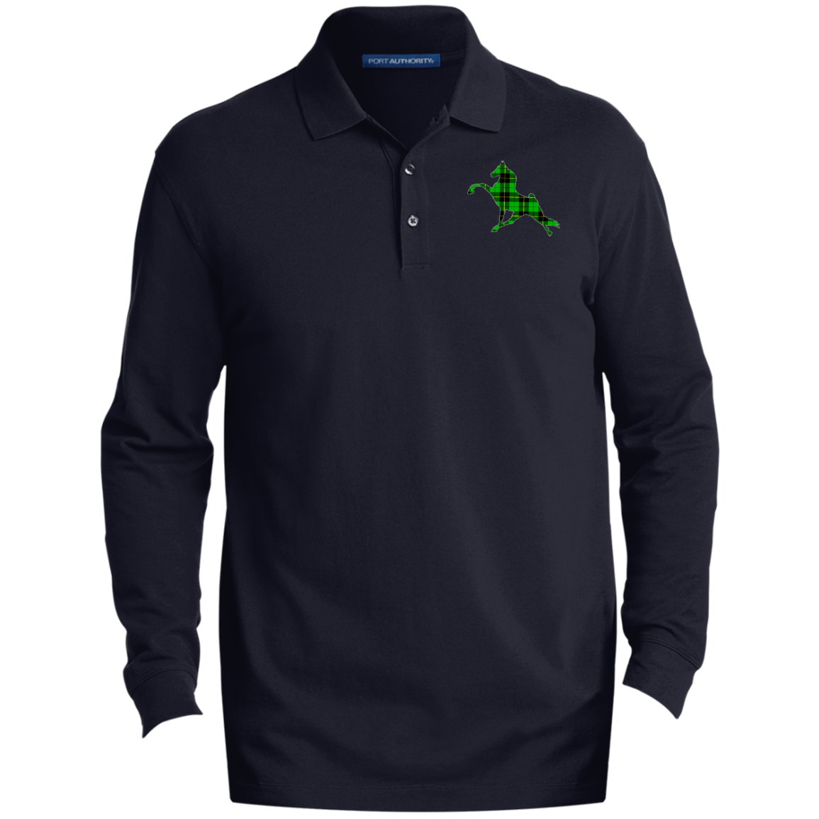 TWH PERFORMANCE GREEN PLAID CLOSEOUT - K8000LS Men's EZCotton™ Long Sleeve Polo