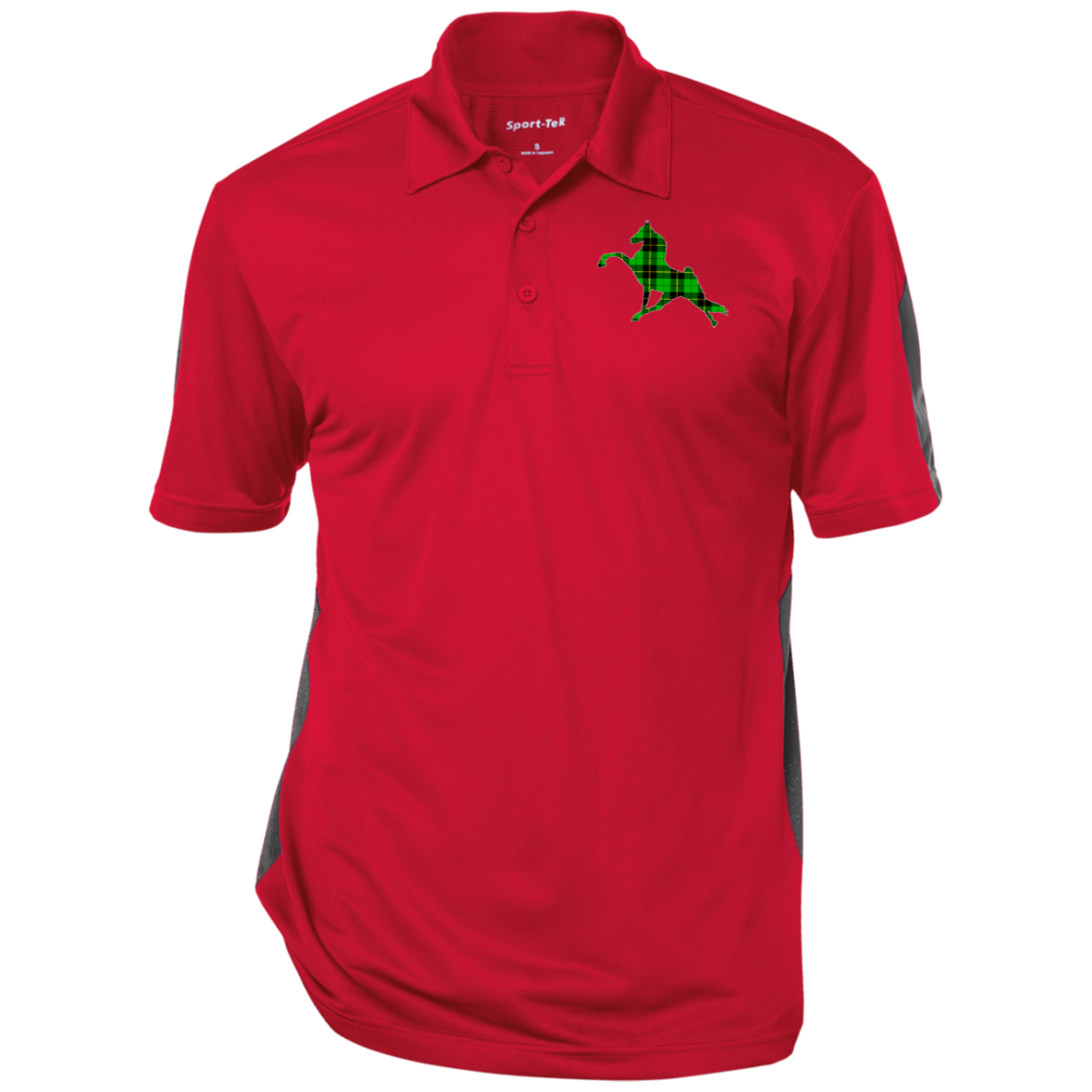 TWH PERFORMANCE GREEN PLAID CLOSEOUT - ST695 Performance Textured Three-Button Polo